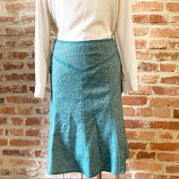 Loft Tulip Tweed Teal Skirt 0 - Picture 2 of 8